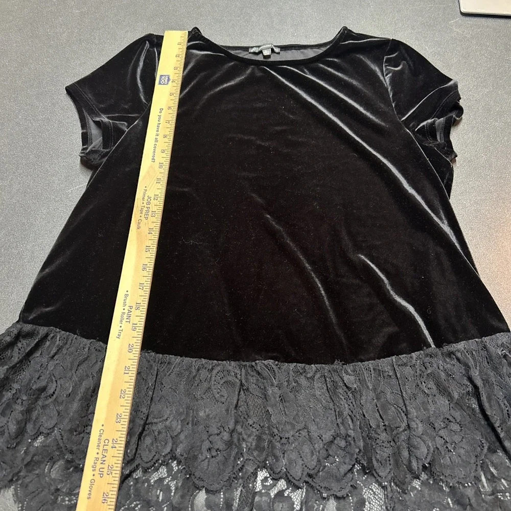 Adrianna Black Velvet Short Sleeve Top Lace Hem Size XL‎ Whimsigoth Fairygrunge